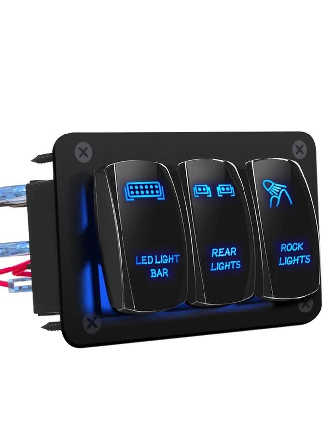 Blue LED 3 Gang Rocker Switch Panel 12V Weatherproof For Truck Car Boat RV - Image 1
