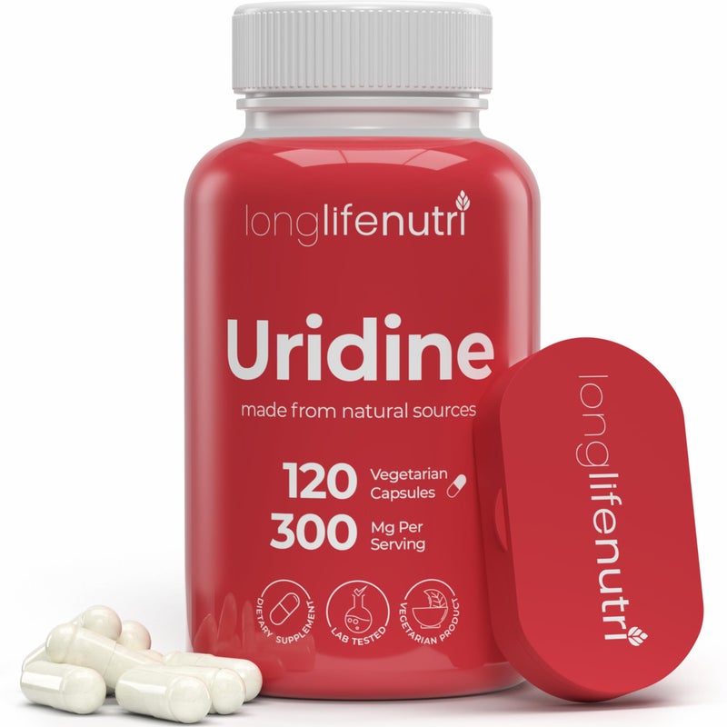 LongLifeNutri Uridine Monophosphate 300mg Choline Precursor Synaptic Function Nootropic for Focus Mental Performance 120 Vegetarian Capsules 4Month Supply GMP Certified Made in USA