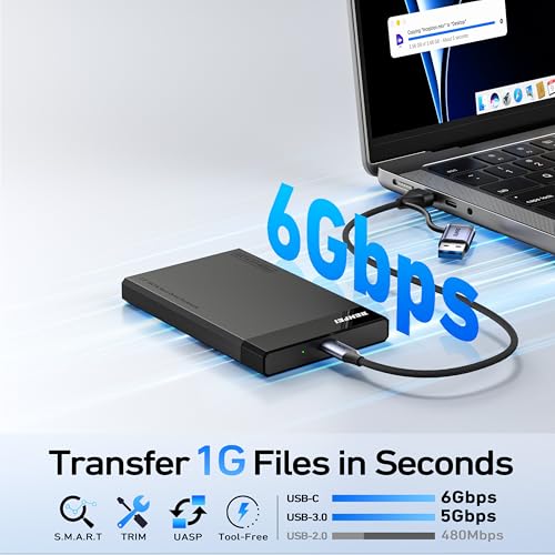 BENFEI 25 Inch SATA to USB Tool Free External Hard Drive Enclosure 6Gbps Optimized for SSD Support UASP SATA III - Image 3