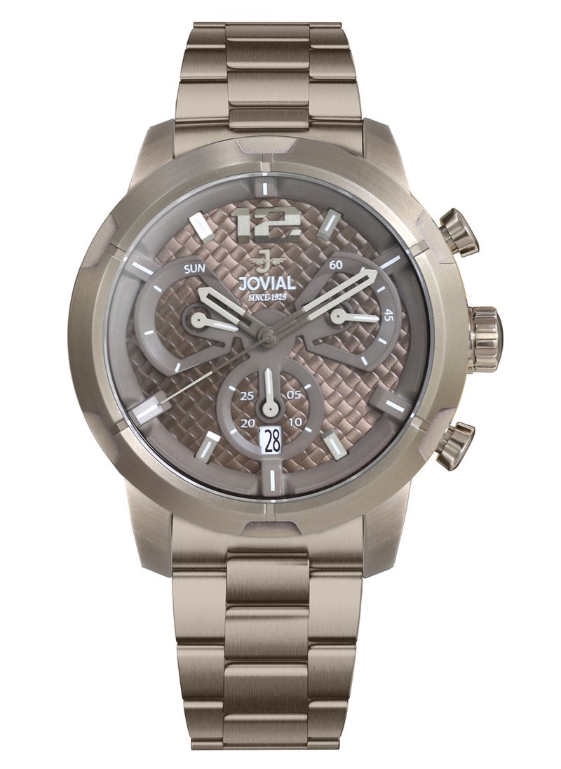 Jovial JOVIAL 16077GBMC10E Men's Metal Band Watch, 46mm, Brown Dial  - Image 1