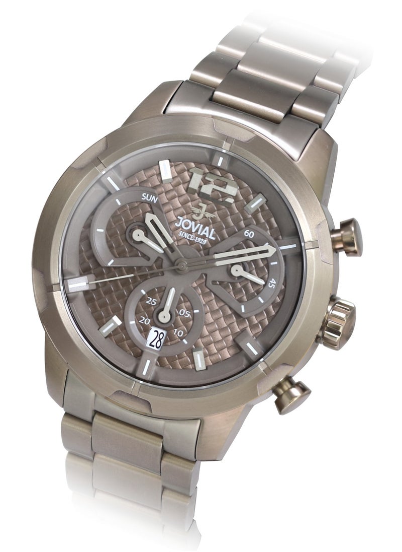 Jovial JOVIAL 16077GBMC10E Men's Metal Band Watch, 46mm, Brown Dial  - Image 2