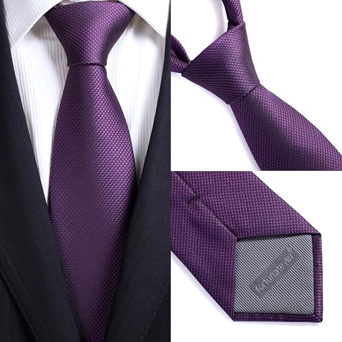 fortunatever Plum Purple Ties For Men,Mens Solid Necktie+Gift Box,58"×3.35" - Image 3