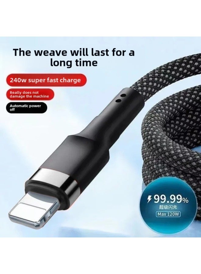 Applicable To Apple Braided Data Line IPhone8/11/12/13/14 Fast Charging Line IPadAir Flat Charging Line-Color:1 Set (national Certified Charging Head + Ancient Black) - 2m (import Chip) Best Pure Copper - Lossless Flash Charging Without Damaging The Machine  - Image 3