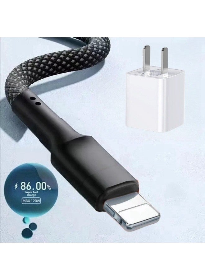 Applicable To Apple Braided Data Line IPhone8/11/12/13/14 Fast Charging Line IPadAir Flat Charging Line-Color:1 Set (national Certified Charging Head + Ancient Black) - 2m (import Chip) Best Pure Copper - Lossless Flash Charging Without Damaging The Machine  - Image 1