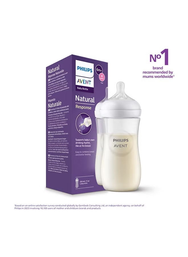 Natural Response Baby Feeding Bottle 330Ml | Fast Flow Nipple | 6M+ | No.1 Brand Recommended By Moms Worldwide |Natural Response Technology Mimics Breastfeeding | Uniquely Designed Nipple Releases Milk Only When Baby Drinks