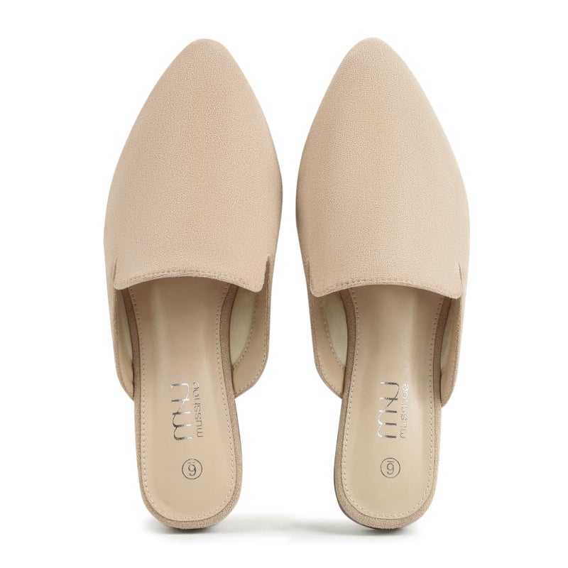 MUSSHOE Pointed Toe Mules for Women: Comfortable Slip On Flats with Soft Memory Foam - Non-Slip Lightweight Backless Loafers for Office Work & Business Casual,Beige Suede 8 - Image 1