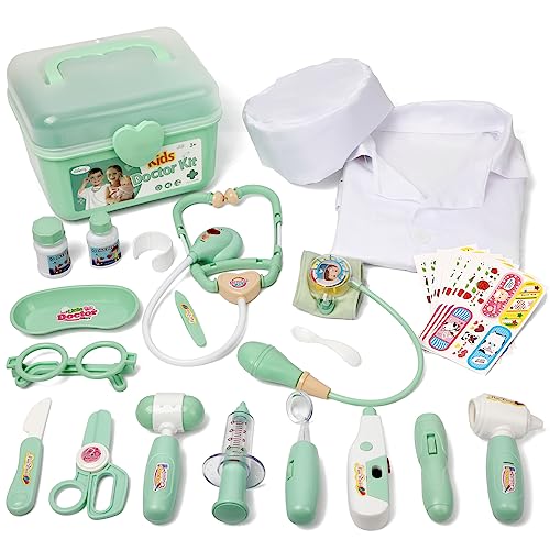 Liberry Doctor Kit for Toddlers 3 4 5 Years Old, 30-Piece Kid Doctor Toy with Stethoscope, Costume, Green Medical Pretend Play Gift for Girls Boys - Image 1