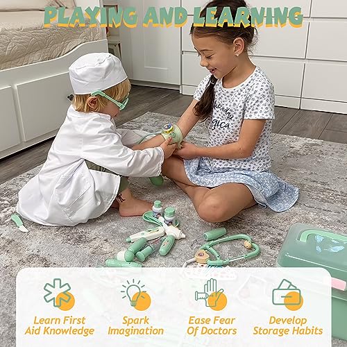 Liberry Doctor Kit for Toddlers 3 4 5 Years Old, 30-Piece Kid Doctor Toy with Stethoscope, Costume, Green Medical Pretend Play Gift for Girls Boys - Image 4
