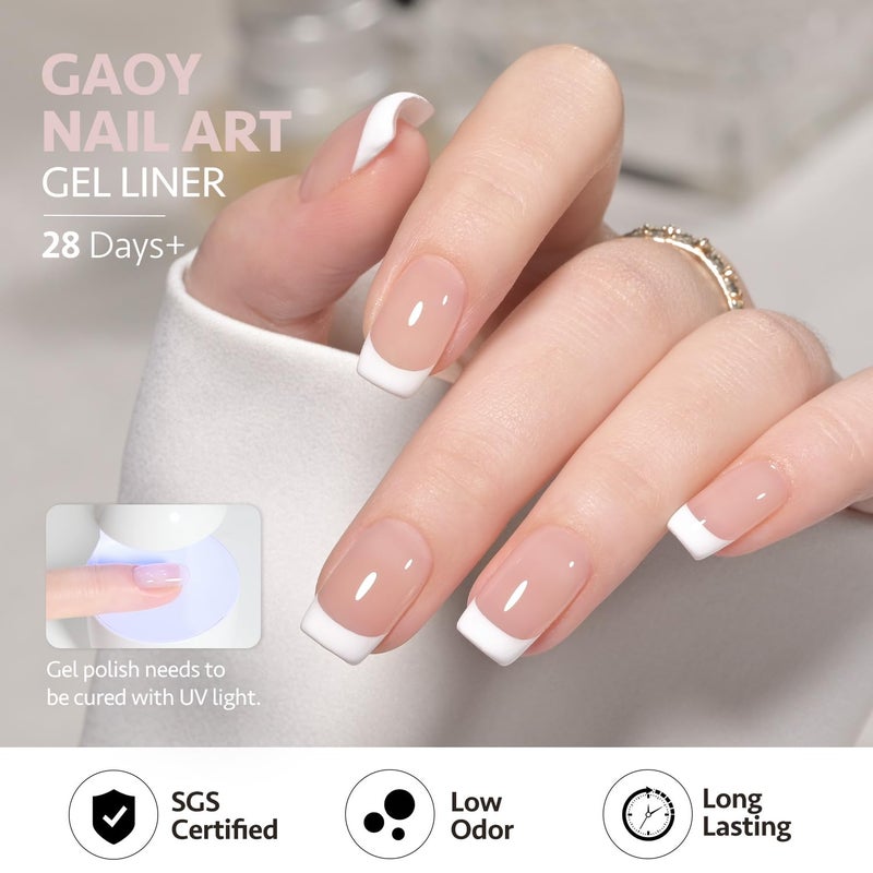 GAOY White Swirl Gel Nail Polish Art Liner, 12ml Classic Color Nail Paint Design with Thin Brush, UV Light Cure for DIY French Manicure at Home - Image 3