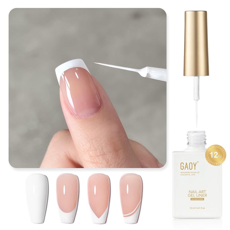 GAOY White Swirl Gel Nail Polish Art Liner, 12ml Classic Color Nail Paint Design with Thin Brush, UV Light Cure for DIY French Manicure at Home - Image 1