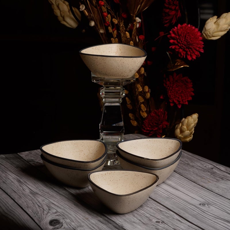 Caffeine Ceramic Handmade Glossy White Matte Katori Bowl - Set of 6 - Image 1