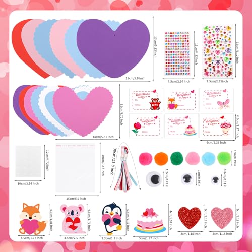 LOAVER 24 Sets Valentines Day Heart Ornaments Craft Kit,DIY Assorted Foam Heart with Shape Stickers Googly Eyes Rhinestones Bookmark for Valentines Day Presents Gift Exchange Craft Supplies - Image 4