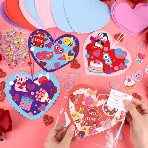 LOAVER 24 Sets Valentines Day Heart Ornaments Craft Kit,DIY Assorted Foam Heart with Shape Stickers Googly Eyes Rhinestones Bookmark for Valentines Day Presents Gift Exchange Craft Supplies - Image 3
