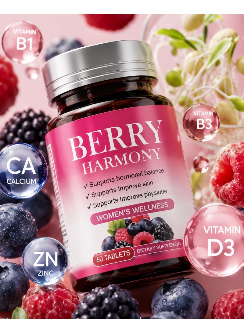 Berry Harmony Women Wellness Berry Supplement Tablets with Antioxidant Blend Vitamin D3 Zinc Calcium B Vitamins Daily Nutritional Support 60 Count - Image 4