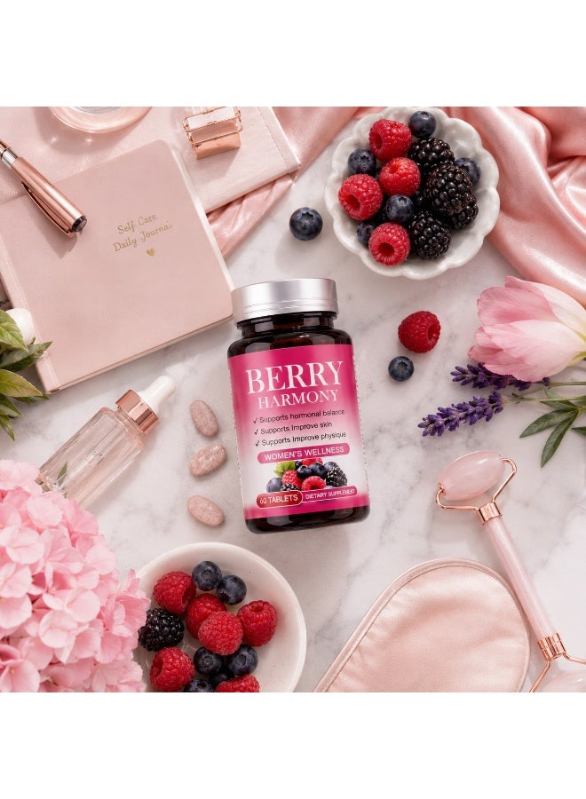 Berry Harmony Women Wellness Berry Supplement Tablets with Antioxidant Blend Vitamin D3 Zinc Calcium B Vitamins Daily Nutritional Support 60 Count - Image 1