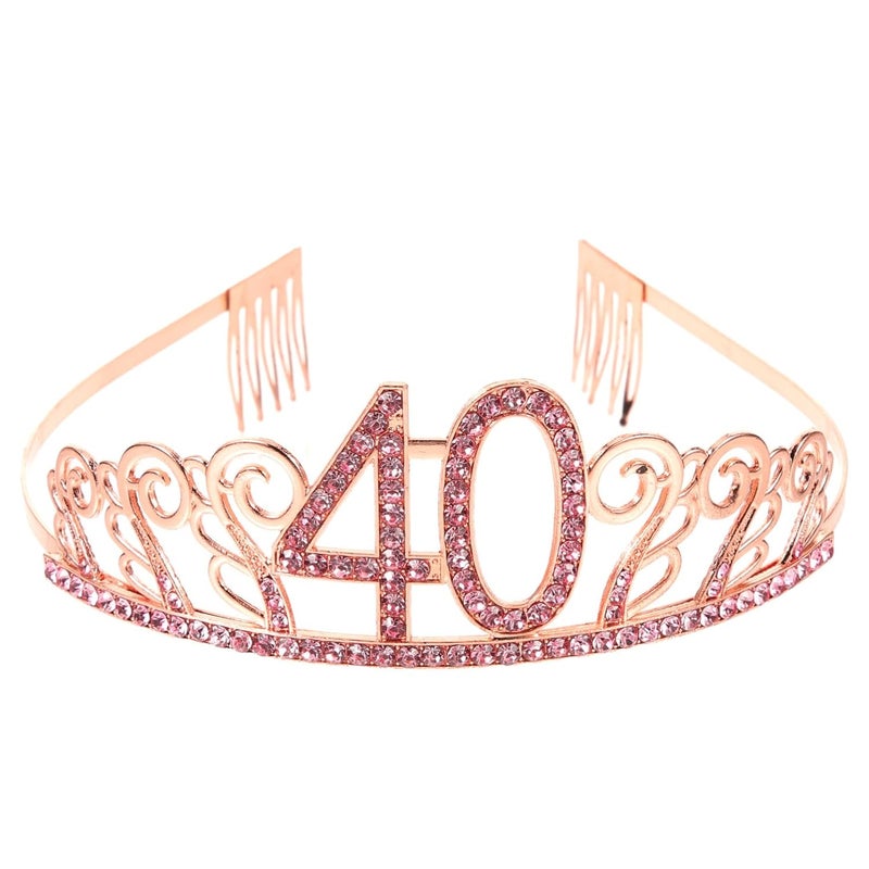 FRCOLOR 40th Birthday Tiara Crystal Rhinestone Crown Princess Crown and Tiaras for Women(Rose Gold)