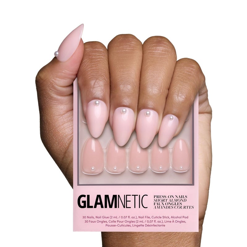 Glamnetic Press On Nails Wifey Short Almond Fake Nails Nude with 3D Nail Art and Glossy Finish Salon Quality 15 Sizes 30 Nail Kit with Glue - Image 2