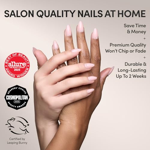 Glamnetic Press On Nails Wifey Short Almond Fake Nails Nude with 3D Nail Art and Glossy Finish Salon Quality 15 Sizes 30 Nail Kit with Glue - Image 3