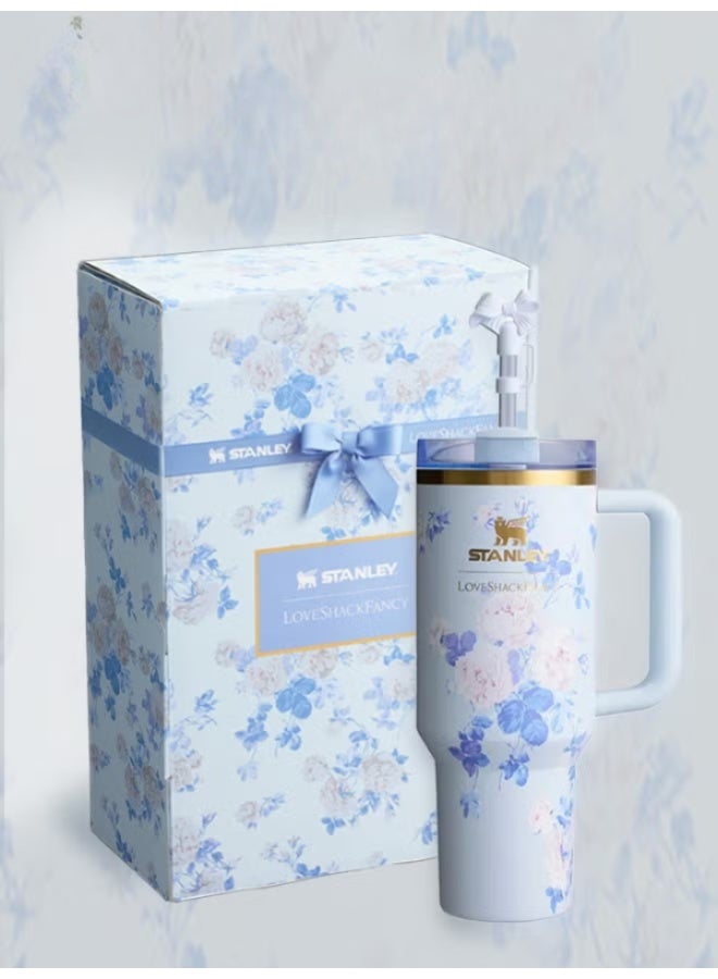 Twisoo Stanley Fancy H2.0 FlowState 40oz Floral Tumbler – Stainless Steel Vacuum Insulated Quencher with Lid, Straw & Stopper – Reusable Travel Cup for Water, Coffee & Iced Tea - Image 1