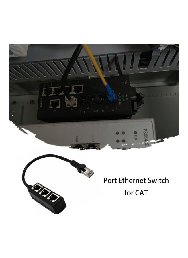 NIBEMINENT - 1 To 3 Port RJ45 Y Splitter Adapter Cable Black - Image 1