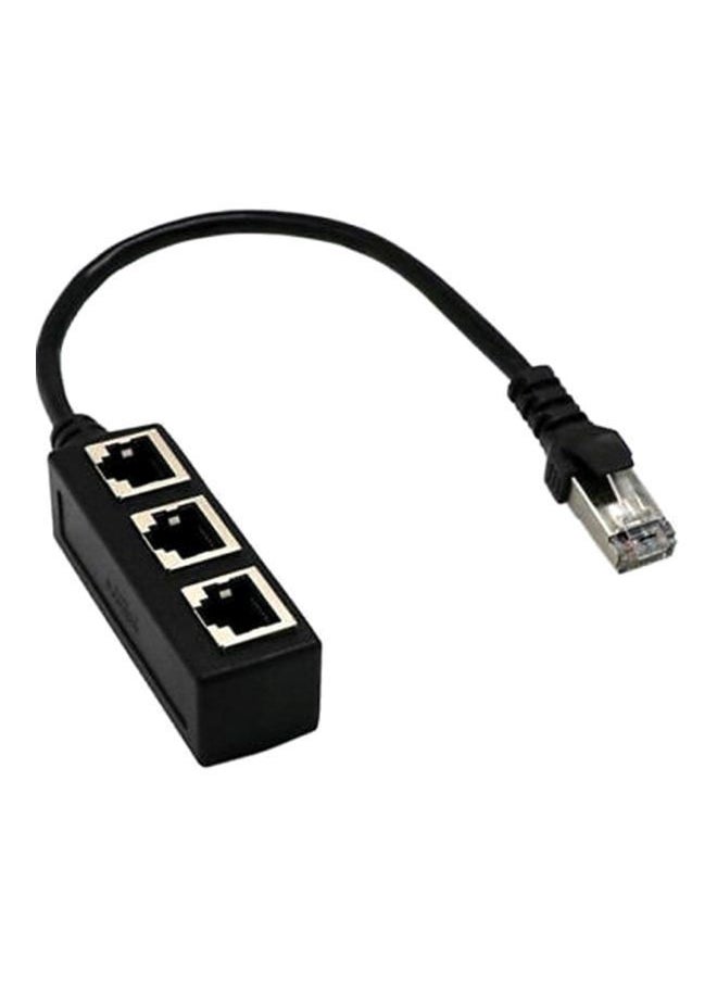 NIBEMINENT - 1 To 3 Port RJ45 Y Splitter Adapter Cable Black - Image 1