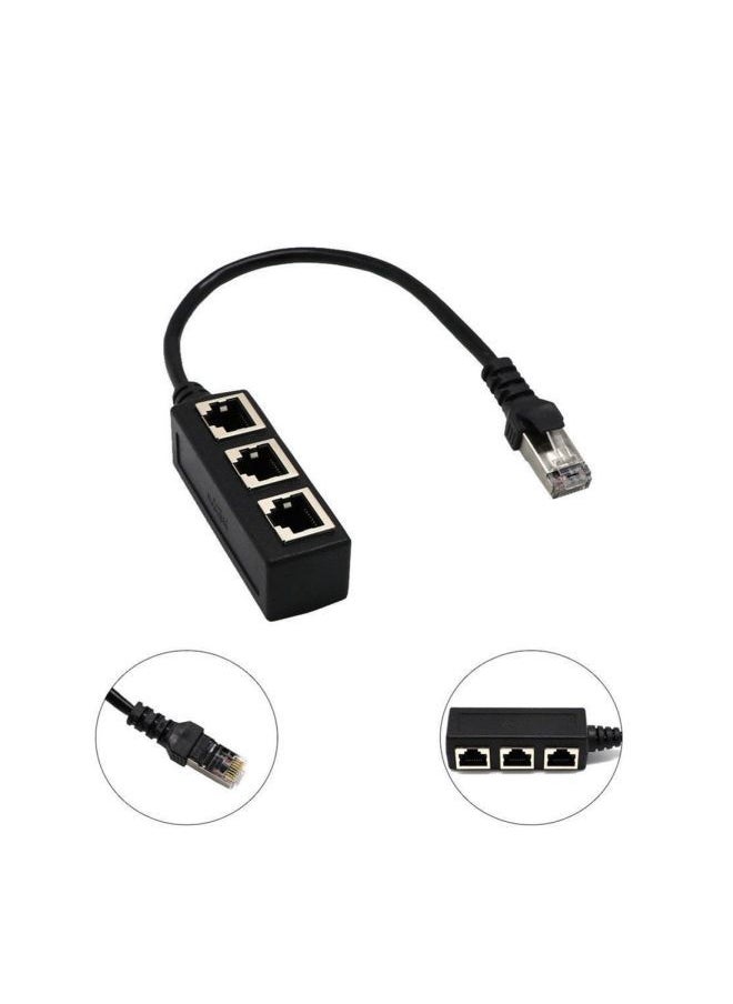 NIBEMINENT - 1 To 3 Port RJ45 Y Splitter Adapter Cable Black - Image 1