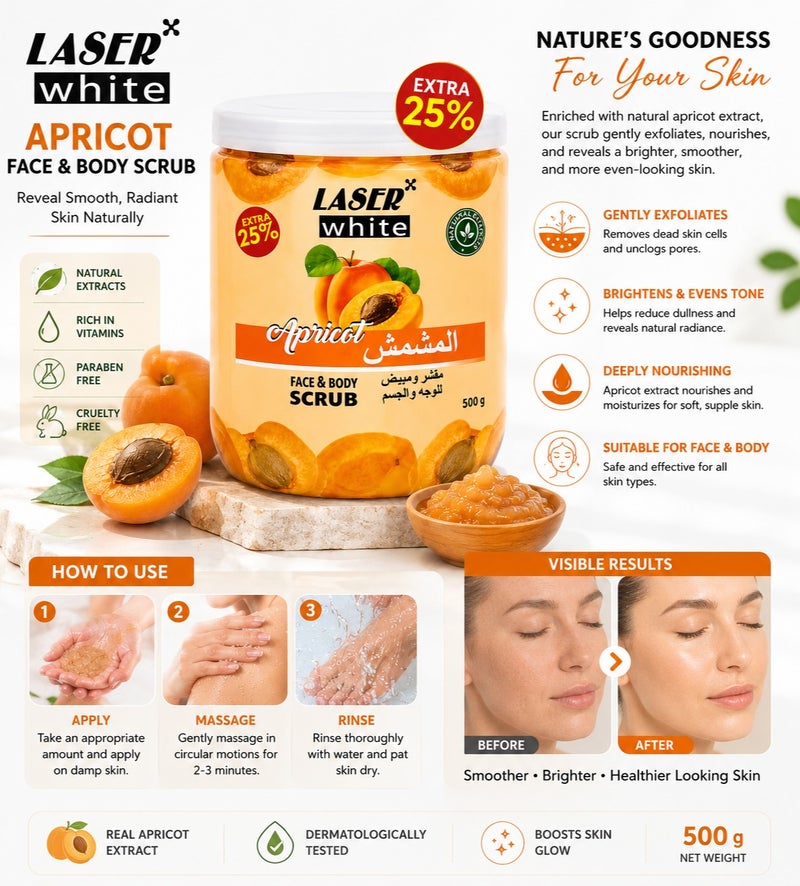 laser white Face And Body Scrub With Apricot 500g - Image 2