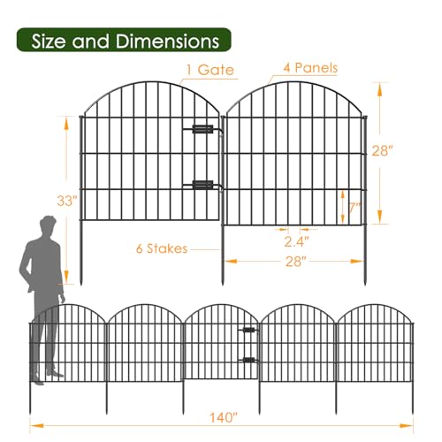 FOREHOGAR Metal Garden Fence with Gate 28in (H) x 11.7ft (L), 1 Gate + 4 Panels Rustproof Border Fence Animal Barrier for Dogs, No Dig Garden Fencing for Yard Backyard Landscape, ECG2827 Black - Image 4