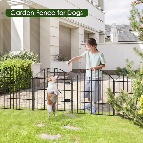 FOREHOGAR Metal Garden Fence with Gate 28in (H) x 11.7ft (L), 1 Gate + 4 Panels Rustproof Border Fence Animal Barrier for Dogs, No Dig Garden Fencing for Yard Backyard Landscape, ECG2827 Black - Image 2