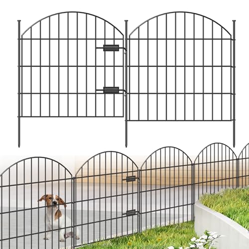 FOREHOGAR Metal Garden Fence with Gate 28in (H) x 11.7ft (L), 1 Gate + 4 Panels Rustproof Border Fence Animal Barrier for Dogs, No Dig Garden Fencing for Yard Backyard Landscape, ECG2827 Black - Image 1