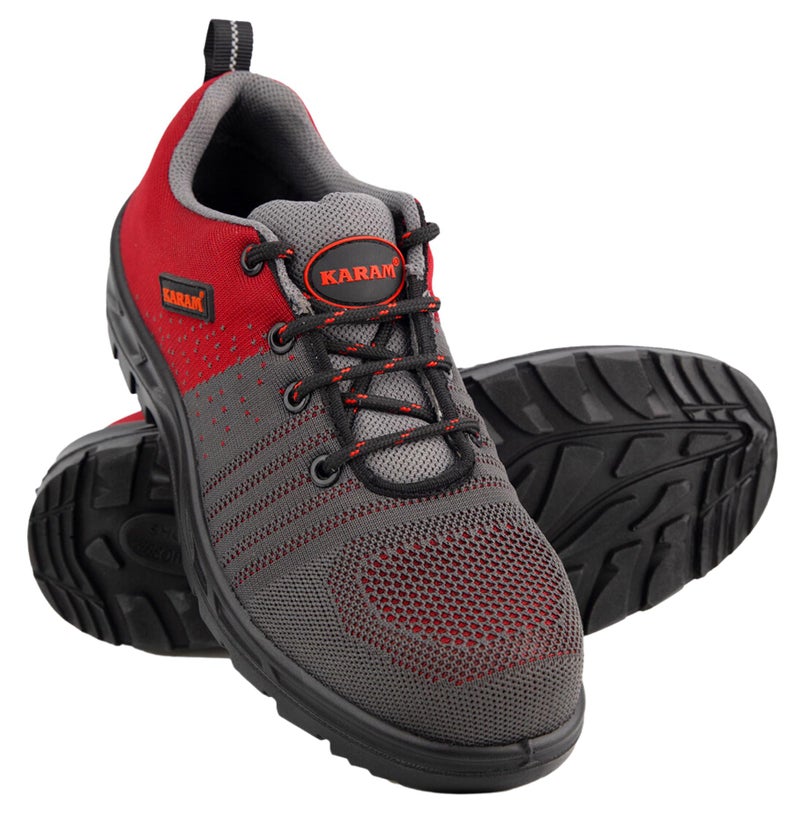 Karam Flytex FS213 Safety Shoes for Men | Sporty Design, Lightweight with Single Density | Antistatic, Antislip, Oil & Heat Resistant with Fiber Toe | Grey & Red | Size-07 - Image 2