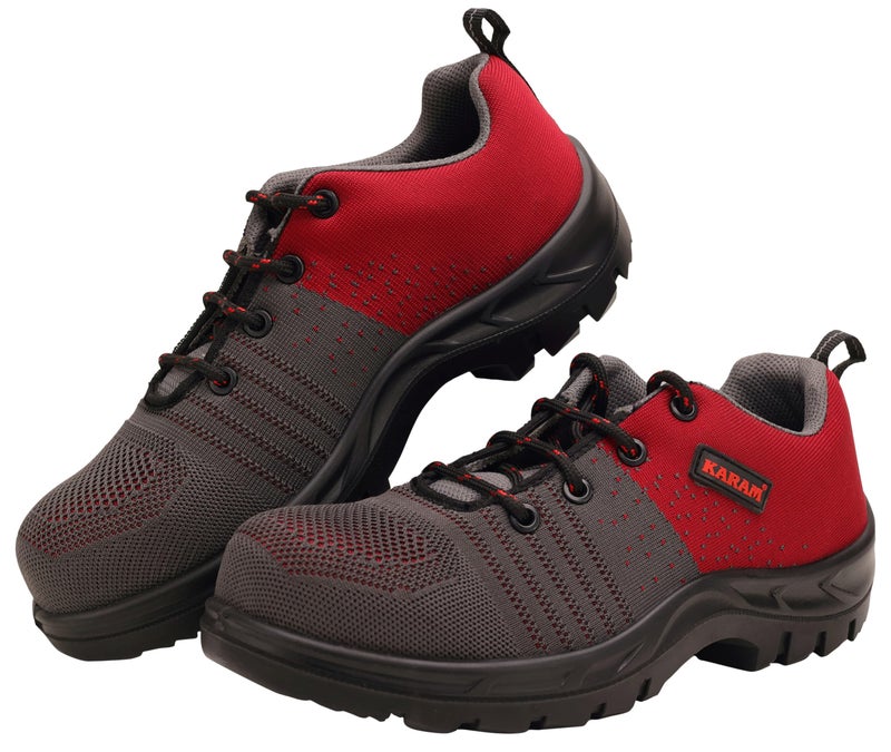 Karam Flytex FS213 Safety Shoes for Men | Sporty Design, Lightweight with Single Density | Antistatic, Antislip, Oil & Heat Resistant with Fiber Toe | Grey & Red | Size-07 - Image 1