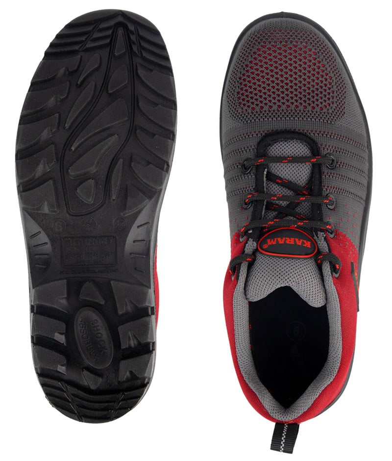 Karam Flytex FS213 Safety Shoes for Men | Sporty Design, Lightweight with Single Density | Antistatic, Antislip, Oil & Heat Resistant with Fiber Toe | Grey & Red | Size-07 - Image 3