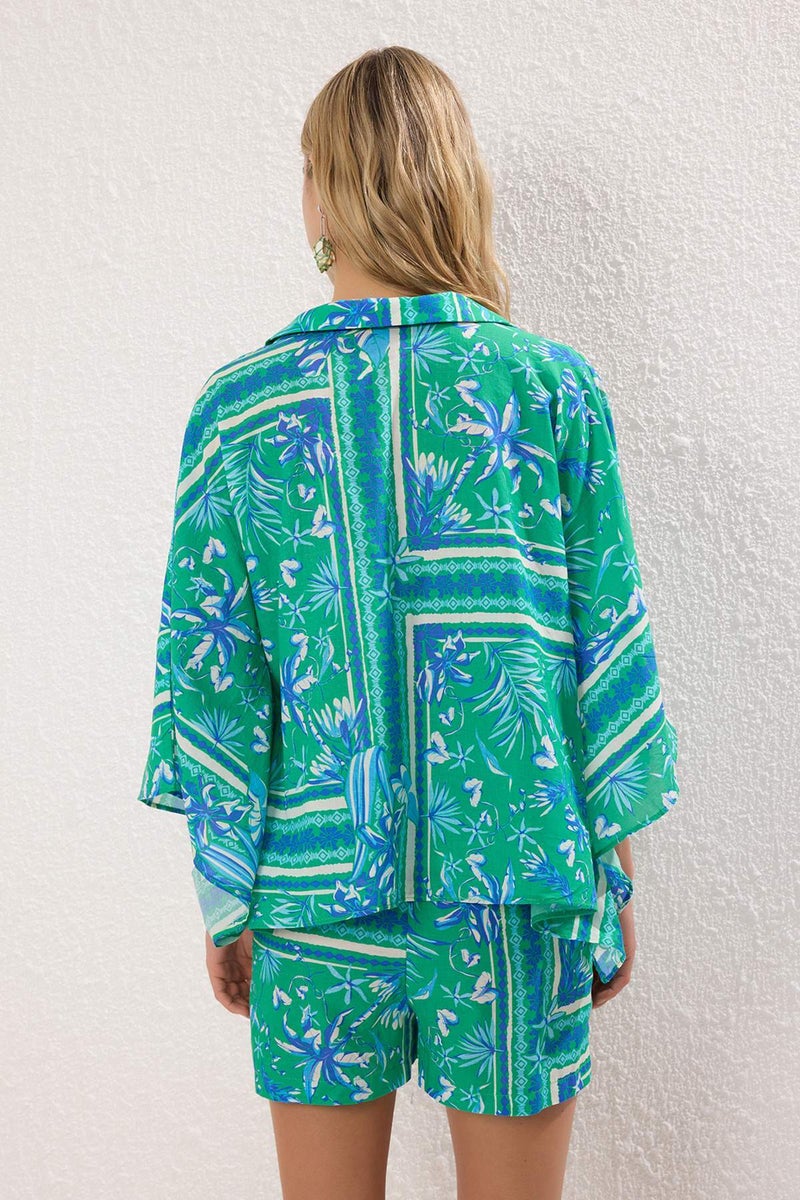 trendyol Floral Pattern Woven 100% Cotton Beach Shirt-Shorts Set Tbess25Au00033 - Image 4