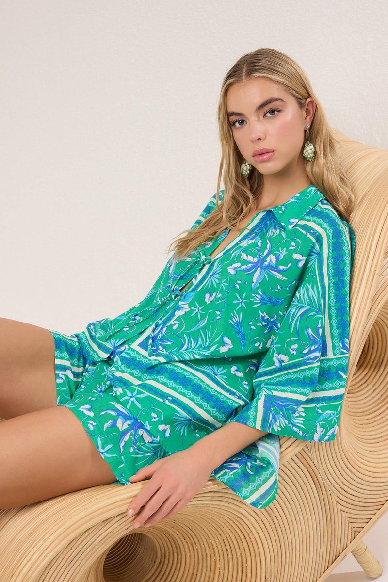 trendyol Floral Pattern Woven 100% Cotton Beach Shirt-Shorts Set Tbess25Au00033 - Image 2