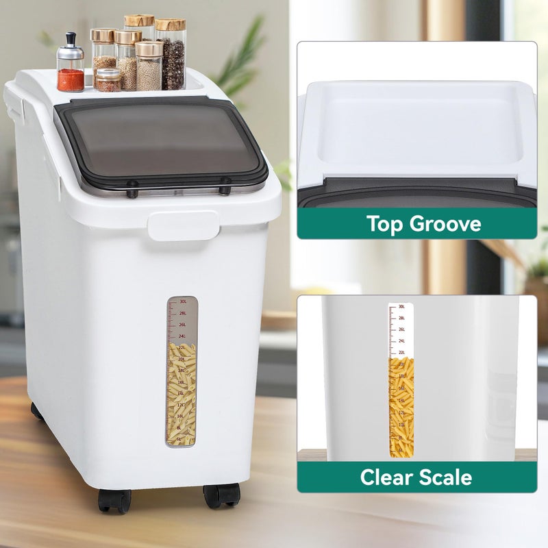 YITAHOME 65L/117lbs Large Ingredient Storage Bins, Commercial 11.4+5.8 Gal Rice Flour Storage Container, Organizer Storage Bin with Measuring Cup, Scoop and Wheels for Kitchen, White & Black Lid - Image 3