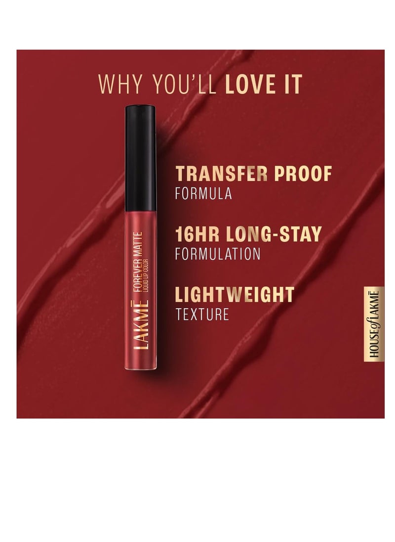 LAKME - LAKMÉ Forever Matte Liquid Lip Colour Long Lasting Liquid Lipstick Lightweight and Comfortable Smudge Proof Non Transferable 5.6 Ml - Image 1