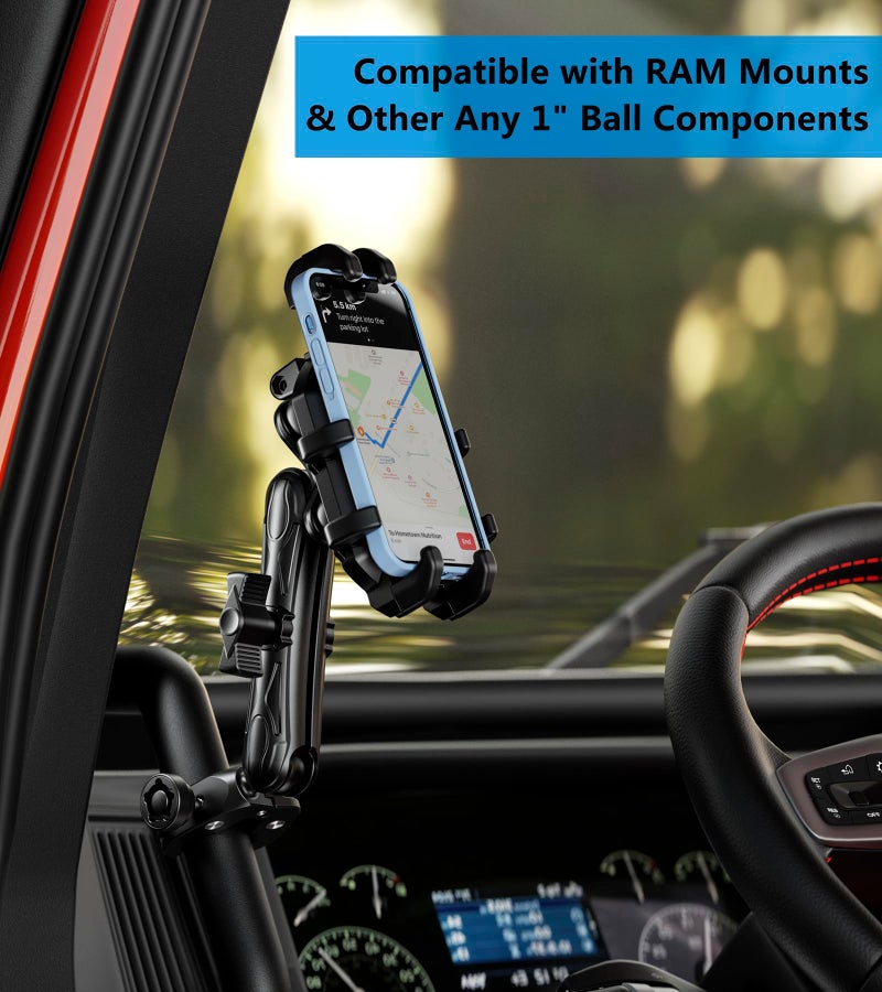 VAZESWIN 1" Ball Double Socket Arm, 5.9" Length Aluminum Alloy Long Arm, Compatible with RAM Mounts B Size 1" Ball Components, for Fish Finder Mount, Bike Car Motorcycle Phone Mount - Image 3