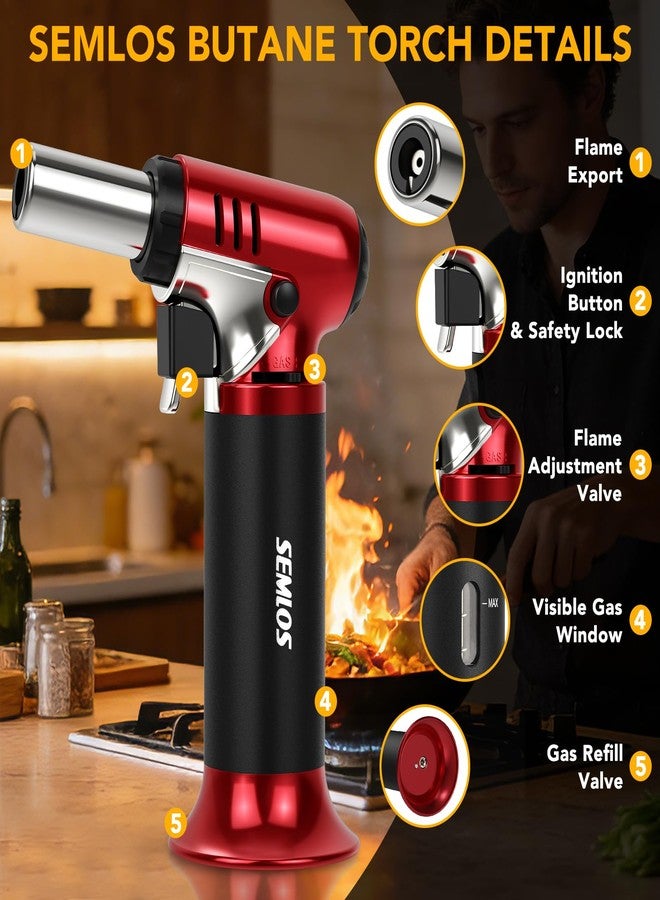 Semlos Butane Torch with Fuel Gauge, Refillable Kitchen Torch Lighter with Safety Lock and Adjustable Flame for DIY, Creme Brulee and Soldering(Butane Gas Not Included) - Image 2