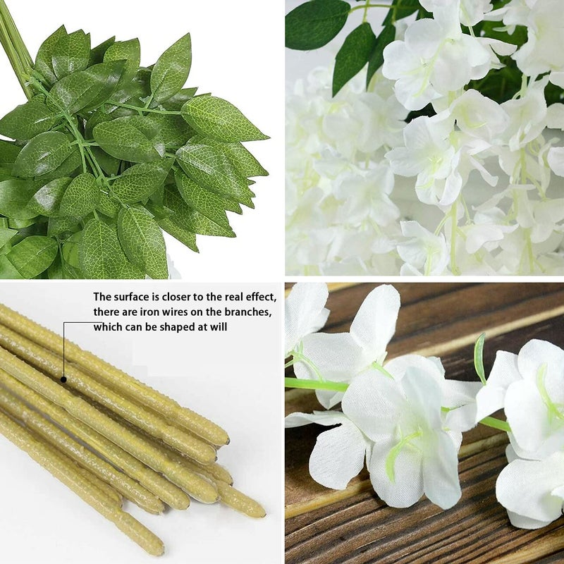 WEISPARK Fake Hanging Flowers - 12 Pieces 3.75 Feet/Piece Artificial Wisteria Vine Ratta Hanging Garland Silk Flowers for Home Party Wedding Decor (White) - Image 3