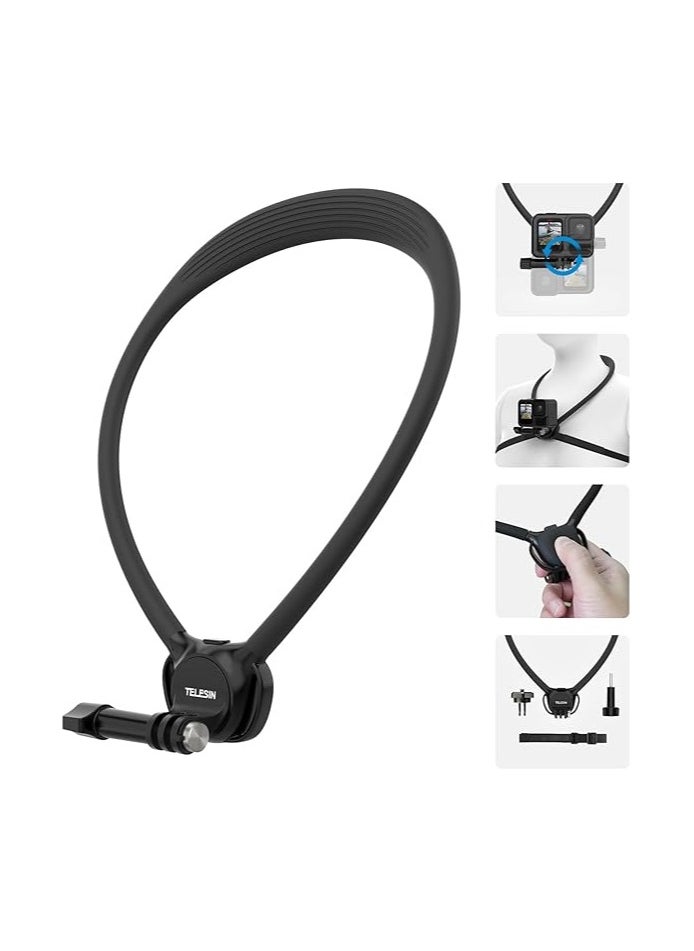 TELESIN Telesin S2-HNB-09 Action Camera Neck Mount Se2.0 (Black) – Hands-Free Mount with Adjustable Strap and Secure Clamp  - Image 1