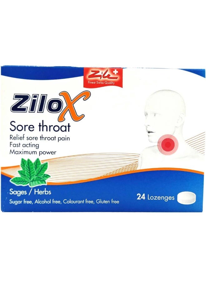 Zilox Soothing Sore Throat & Cough Relief Lozenges 24s
