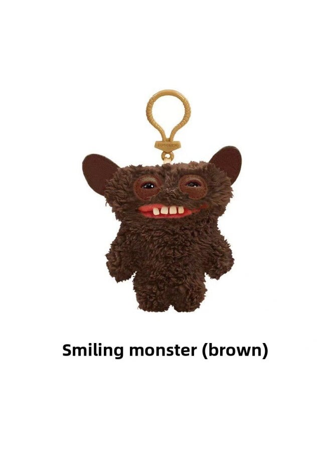 Key Pendant Genuine Big Teeth Teeth Monster Doll Teeth Treasure Ugly Adorable Monster Funny Plush Support One Generation-Color:Keychain - Smiling Monster (brown)-Height:About 12cm  - Image 1
