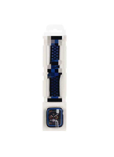 Suitable For Apple Nike Two-color Silicone Watch Band Set For Apple Watch7/SE/6/5/4321 Sport-Color:Black Blue-Exterior Dimension:38mm