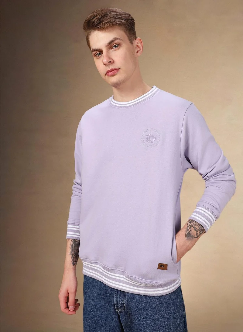 Men's Lavender Polyester Blend Solid Regular Fit Sweatshirt