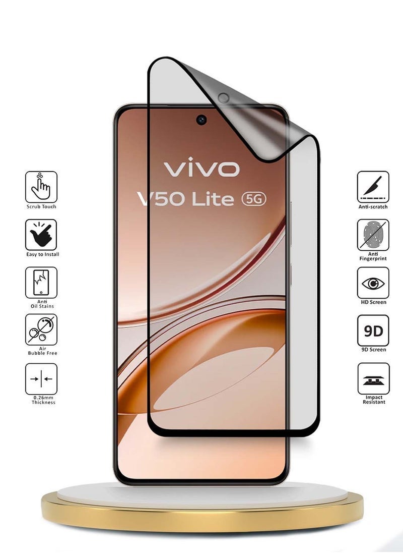 Raxoom Vivo V50 Lite 4G 2025 Premium Nano Ceramic Full Glue Full Cover Matte Flexible Screen Protector â€“ Clear/Black, Full Coverage, Anti-Scratch, Anti-Fingerprint, Smooth Touch, Ultra-Thin - Image 1