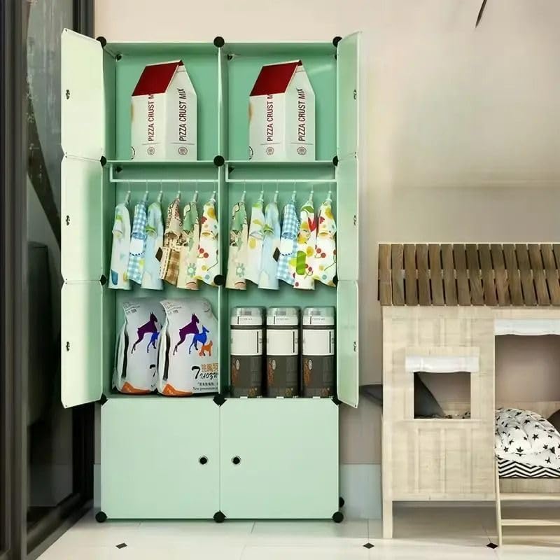 LUHI Plastic Wardrobe for Kids Clothes – Durable, Easy to Use Anti-Skid & Non-Slip Effective Professional Collapsible Wardrobe, Plastic Cupboard for Kids, Foldable Almirah (Green-Y3, 8-Door) - Image 4