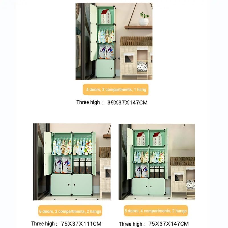 LUHI Plastic Wardrobe for Kids Clothes – Durable, Easy to Use Anti-Skid & Non-Slip Effective Professional Collapsible Wardrobe, Plastic Cupboard for Kids, Foldable Almirah (Green-Y3, 8-Door) - Image 3