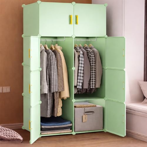 LUHI Plastic Wardrobe for Kids Clothes – Durable, Easy to Use Anti-Skid & Non-Slip Effective Professional Collapsible Wardrobe, Plastic Cupboard for Kids, Foldable Almirah (Green-Y3, 8-Door) - Image 1