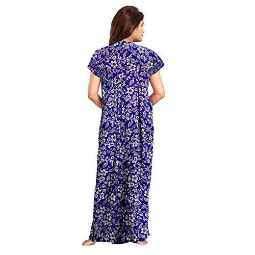 YUKATA Nighty for Women Cotton Printed Maxi Gown Ankle Length Nighty Night Dress Gown for Women Maxi - Free Size Blue - Image 2